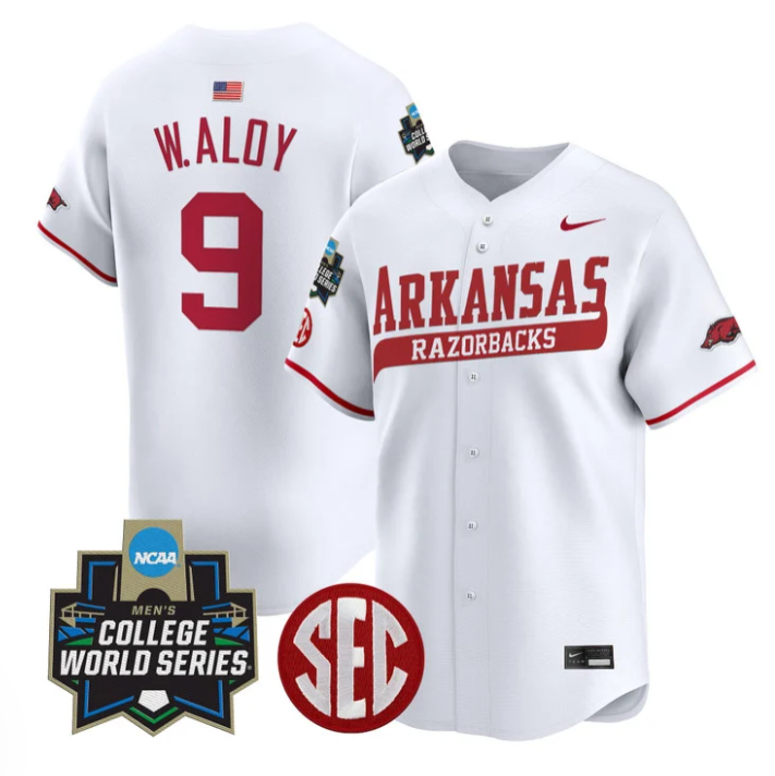 Wehiwa Aloy Jersey #9 Arkansas Razorbacks 2025 World Series Stitched White