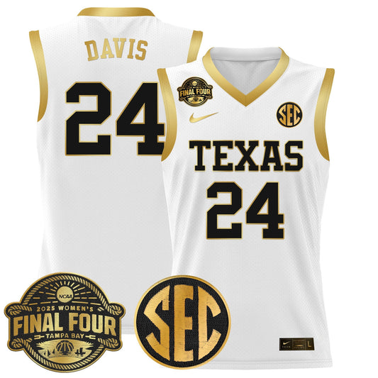 Clarissa Davis Jersey #24 Texas Longhorns 2025 Sec Final Four Patch White Gold