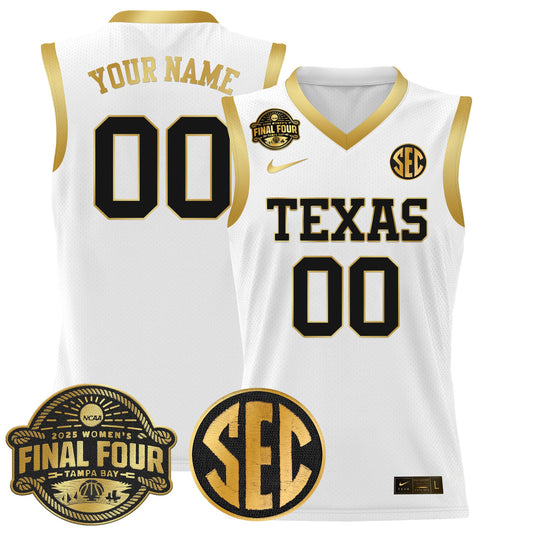 Custom Texas Longhorns Jersey 2025 Sec Final Four Patch Stitched White Gold