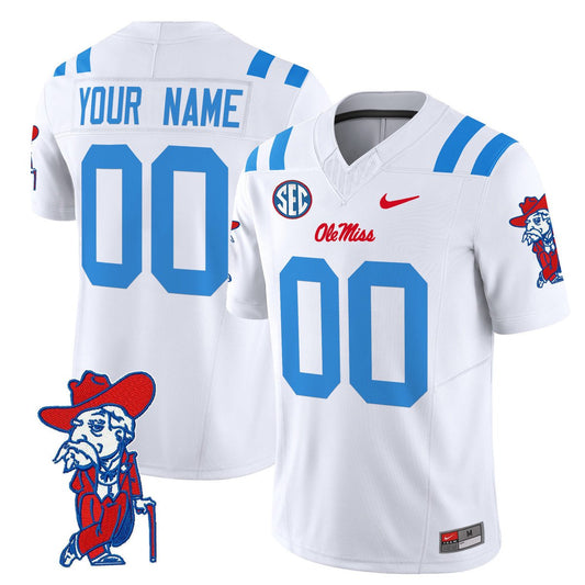 Custom Ole Miss Rebels Jersey Name, Number 2025 V2 Stitched White Limited