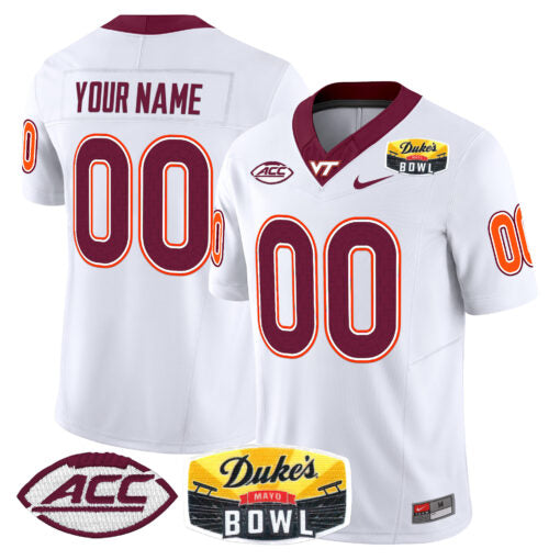 Custom Virginia Tech Hokies Jersey 2025 Duke’s Mayo Bowl Patch Vapor White
