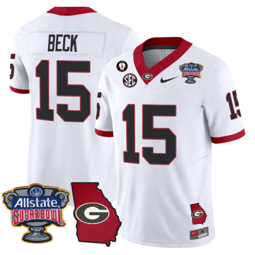 Carson Beck Jersey #15 Georgia Bulldogs 2025 Sugar Bowl Patch Vapor White