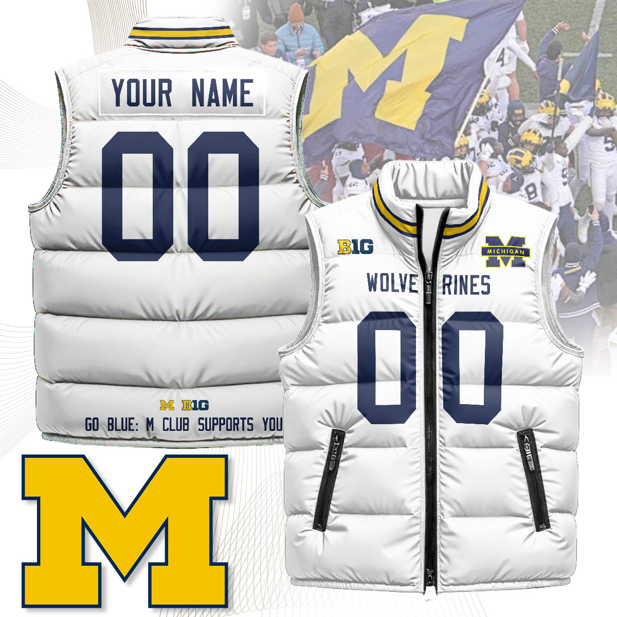 Personalized Michigan Wolverines Unisex Puffer Vest