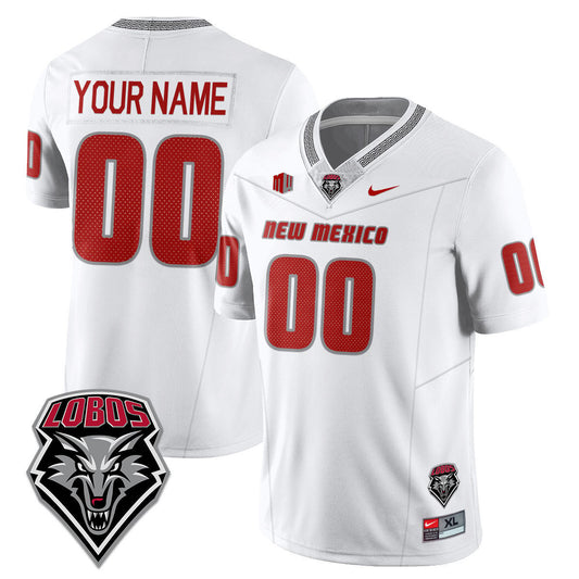 Custom UNM Lobo Football Jersey Name, Number 2025 Stitched White