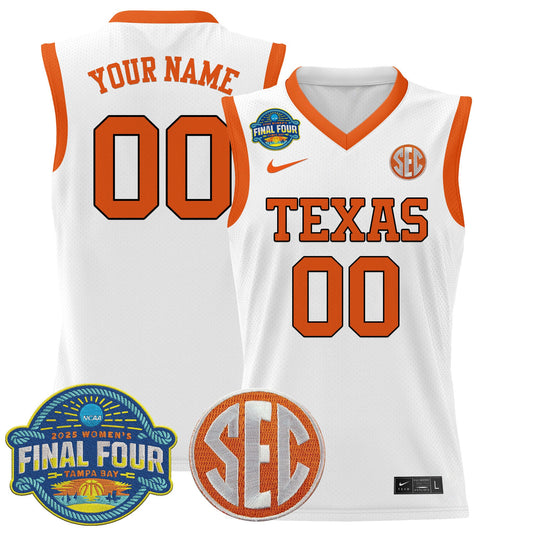 Custom Texas Longhorns Jersey 2025 Sec Final Four Patch Stitched White
