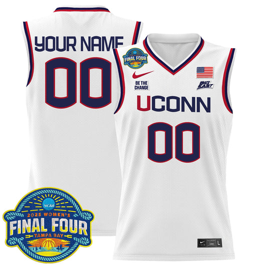 Custom UConn Huskies Jersey 2025 Big Eat Final Four Patch Stitched White