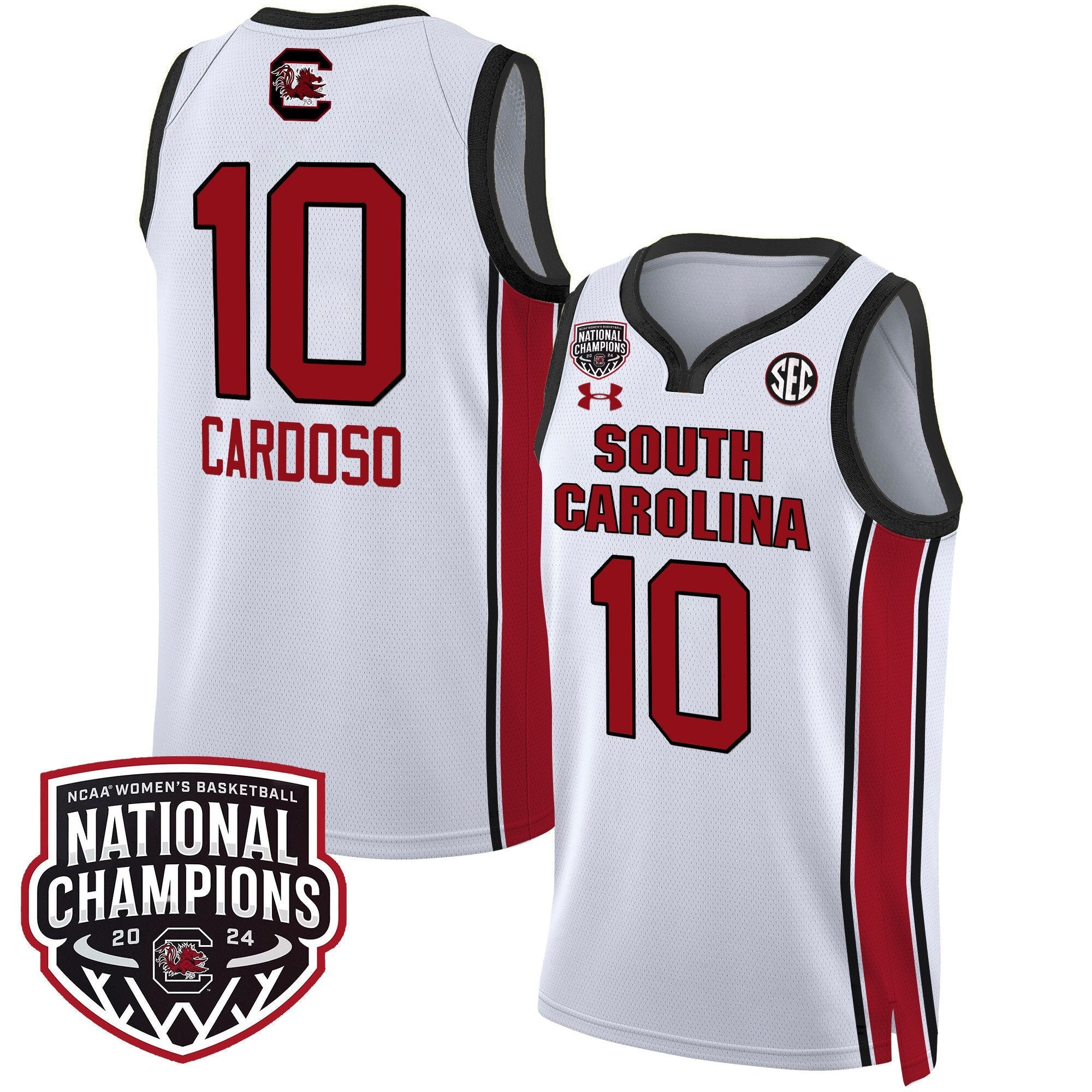 Kamilla Cardoso Jersey #10 South Carolina Gamecocks Basketball 2024 National Champions All Stitched White