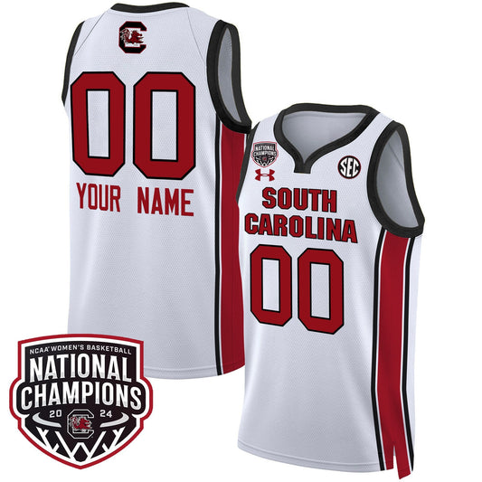 Custom South Carolina Gamecocks Basketball Jersey Name and Number 2024 National Champions All Stitched White