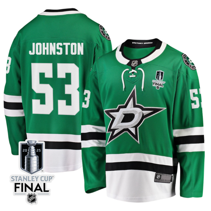 Wyatt Johnston 53 Dallas Stars 2025 STANLEY CUP Final Patch Home Men Jersey Black