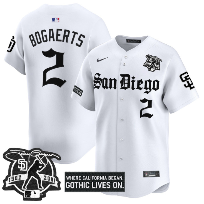 Xander Bogaerts Jersey #2 San Diego Padres Gothic Edition Vapor Limited Stitched White