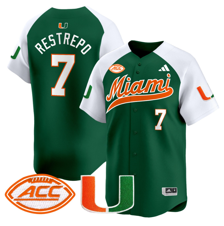 Xavier Restrepo Jersey #7 Miami Hurricanes 2024 Baseball Green Alternate