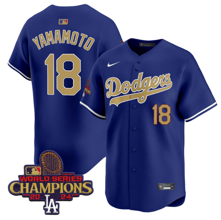 Yamamoto Jersey #18 Dodgers 2025 Gold Vapor Premier Stitched Royal