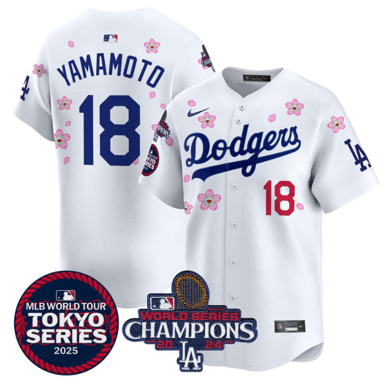 Yamamoto Jersey #18 Dodgers Tokyo Series 2025 World Series Champions Patch White