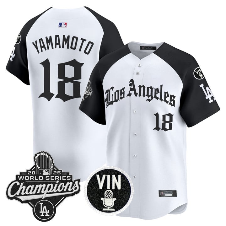 Yamamoto Jersey #18 Dodgers 2025 World Series Champions LA Gothic