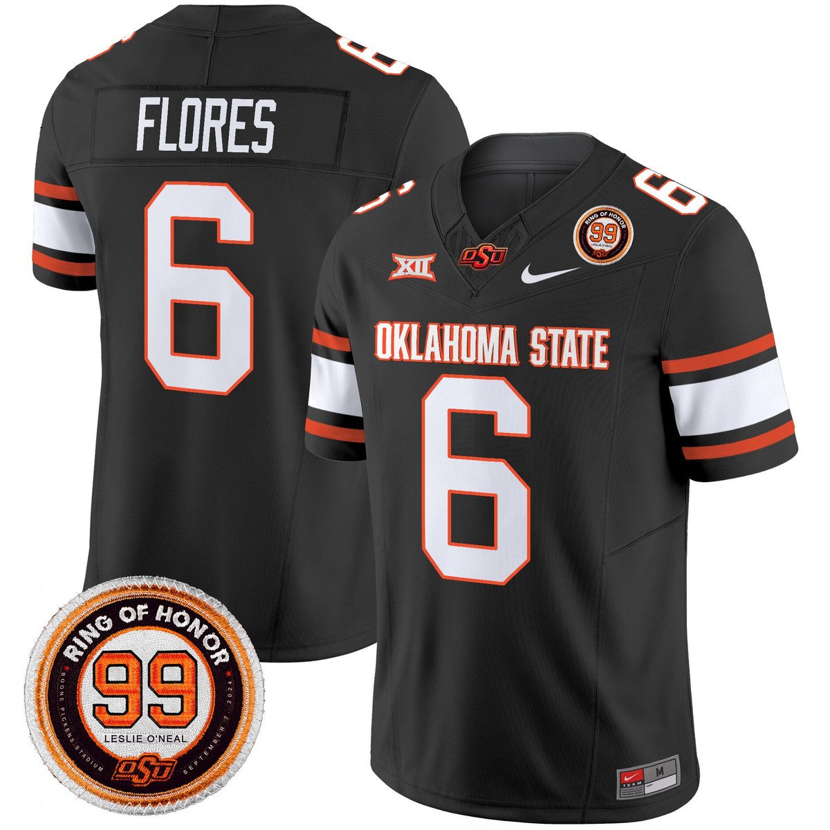 Zane Flores Jersey #6 Oklahoma State Cowboys 2025 Leslie O'neal Patch Black