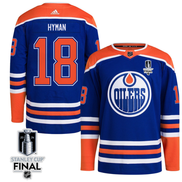 Zach Hyman 18 Edmonton Oilers 2024 STANLEY CUP Final Home Primegreen Jersey Men, Royal