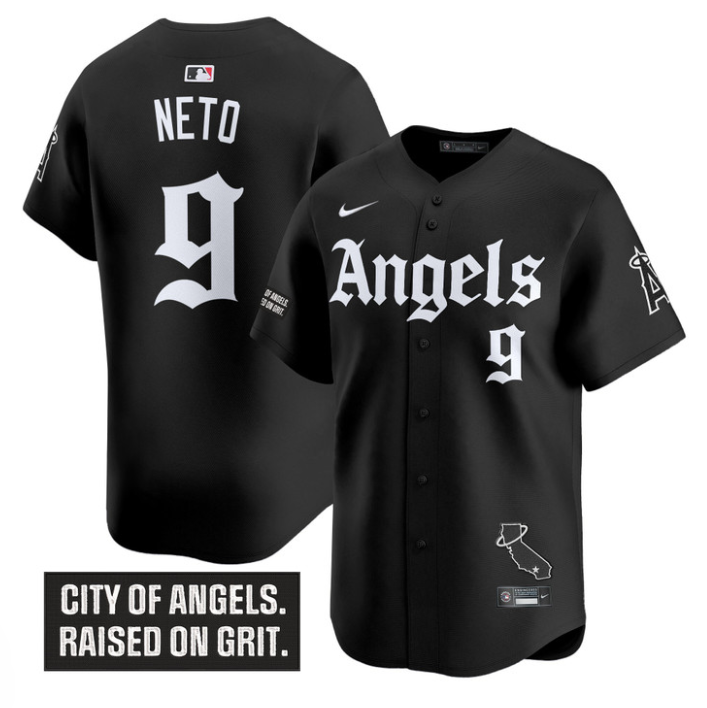 Zach Neto Jersey #9 Los Angeles Angels Gothic Halo Edition Stitched Black