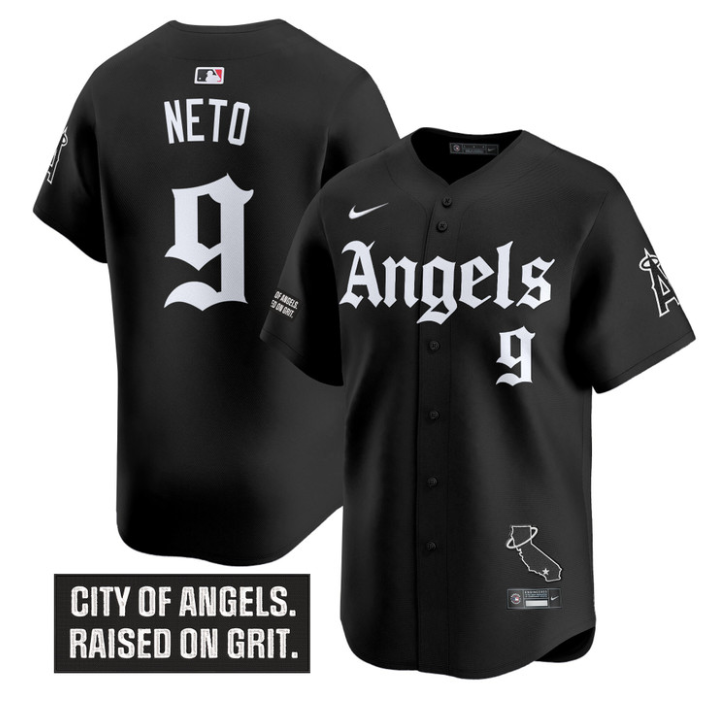 Zach Neto Jersey #9 Los Angeles Angels Gothic Halo Edition Stitched Black