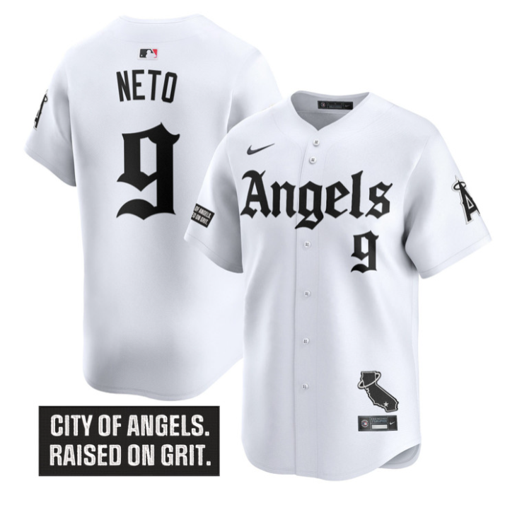 Zach Neto Jersey #9 Los Angeles Angels Gothic Halo Edition Stitched White