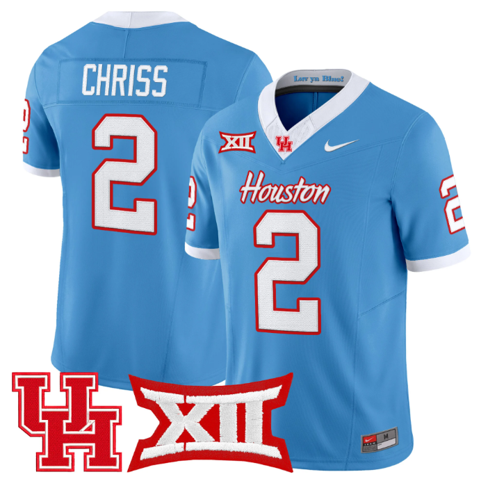 Zeon Chriss Jersey #2 Houston Cougars 2025 Vapor Limited Stitched Light Blue