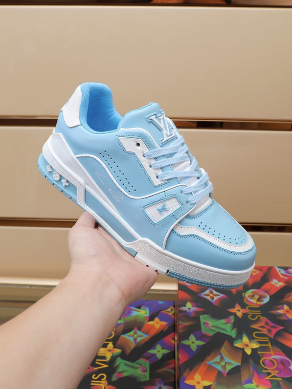 Luxury Virgil Trainer Sneakers Shoes #54 Signature White Blue Monogram