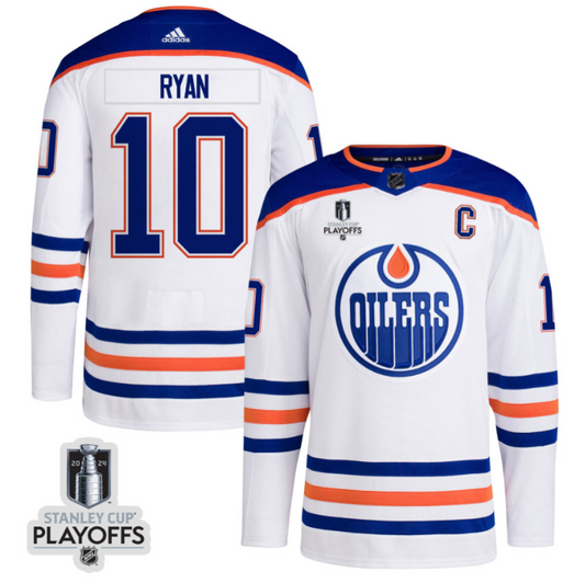 Derek Ryan 10 Edmonton Oilers 2024 NHL Playoffs Patch Away Jersey - Men, White
