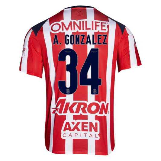 Chivas 2025-26 A. GONZALEZ 34 Home Jersey – Red