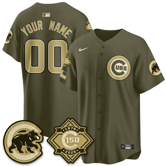 Chicago Cubs New Era Olive 2026 Armed Forces Day Custom Jersey -All Stitched