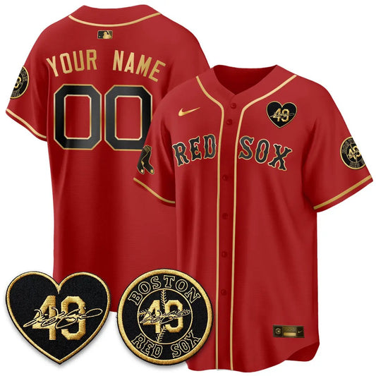 Boston Red Sox Tim Wakefield Memorial Patch Vaper Premier Limited Gold Edition Custom Jersey - All Stitched