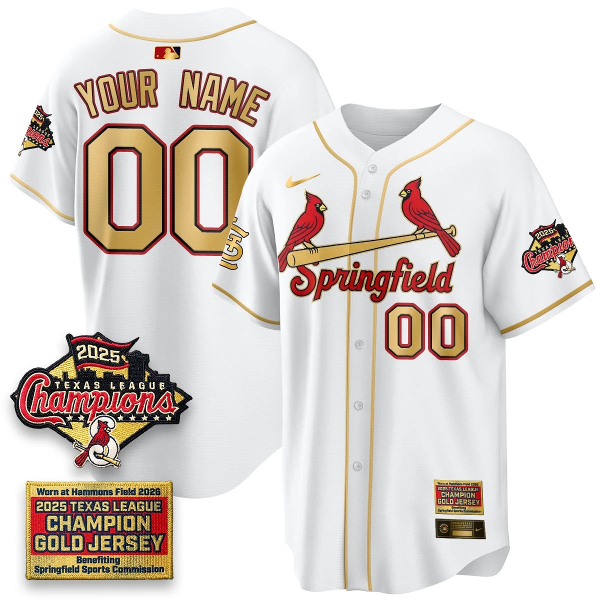 Men St. Louis Cardinals Springfield's Championship Gold Limited Custom Jerseys - All Stitched