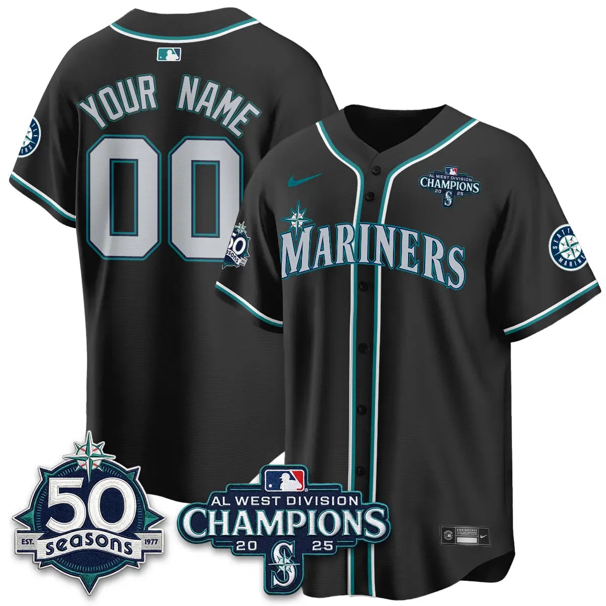 Seattle Mariners 50th Anniversary Black Out Style Vapor Premier Limited Custom Jersey - All Stitched