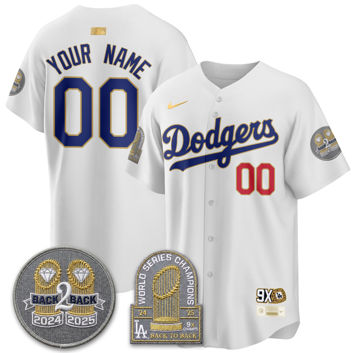 Los Angeles Dodgers Vapor Limited Custom Jersey - Back to Back Champion - All Stitched