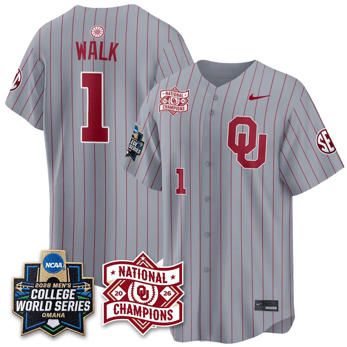Oklahoma Sooners 2026 NCAA Baseball College World Series Champions Vapor Jersey - Stitched