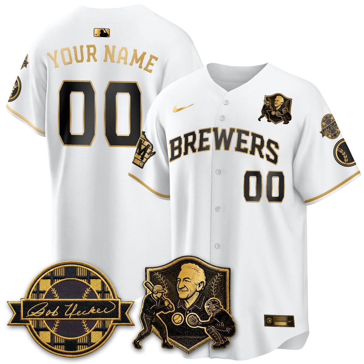 Milwaukee Brewers Bob Uecker - 54 Seasons for Brewers' Vapor Custom Limited Gold Jersey - All Stitched