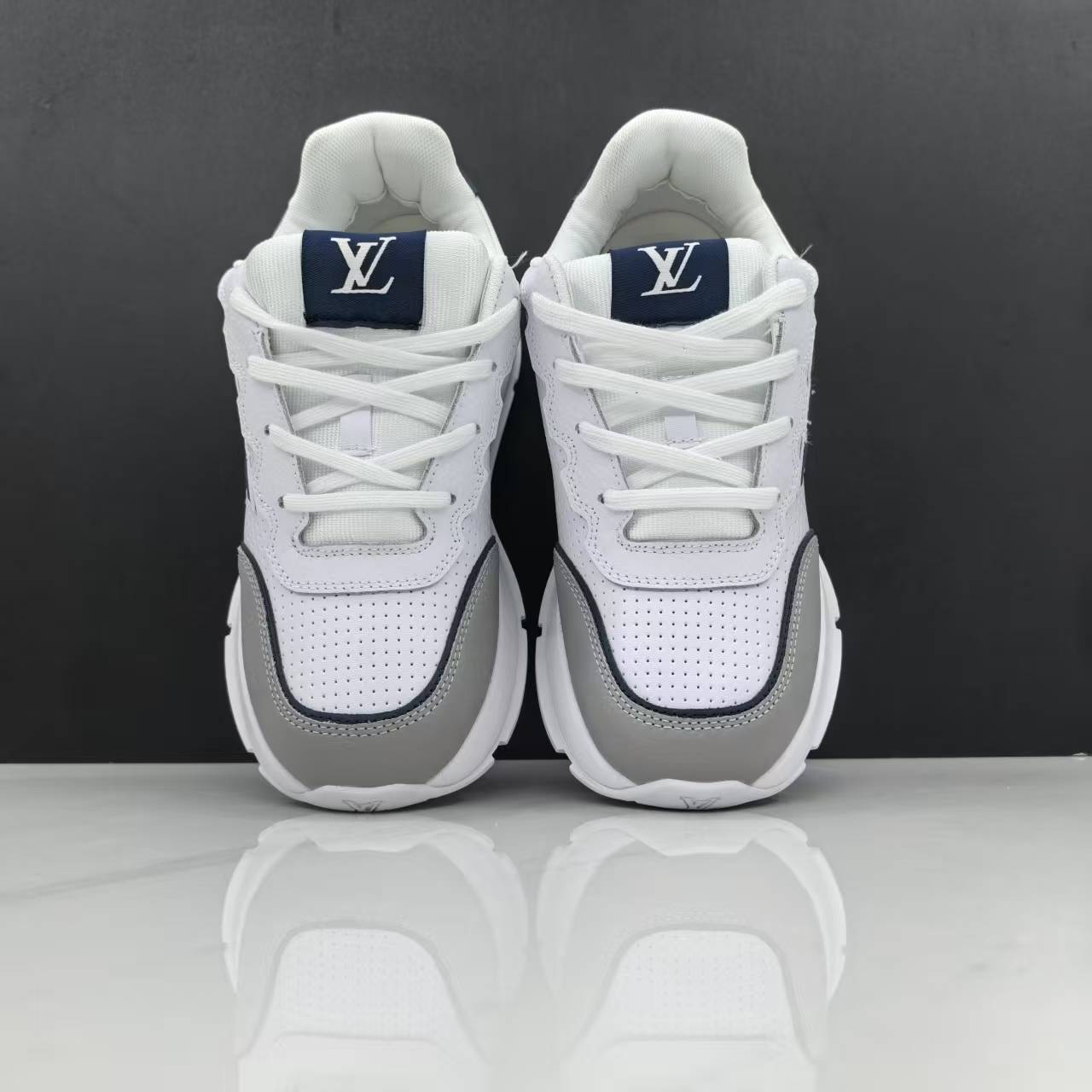 Luxury Lou Paris Classic Trainers Navy Blue White Shoes Sneakers
