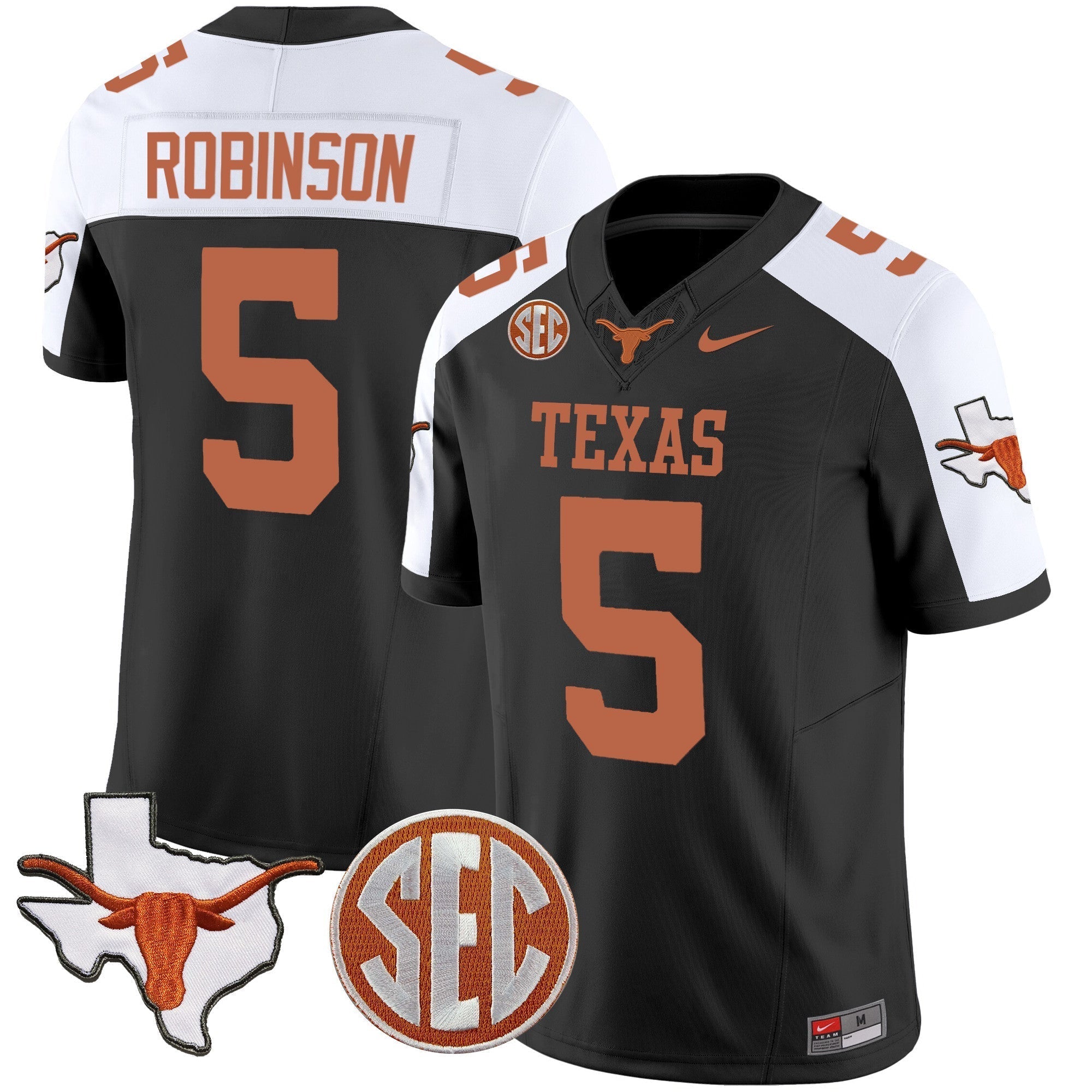 Men Texas Longhorns State Map & SEC Patch Vapor Jersey V2 - All Stitched