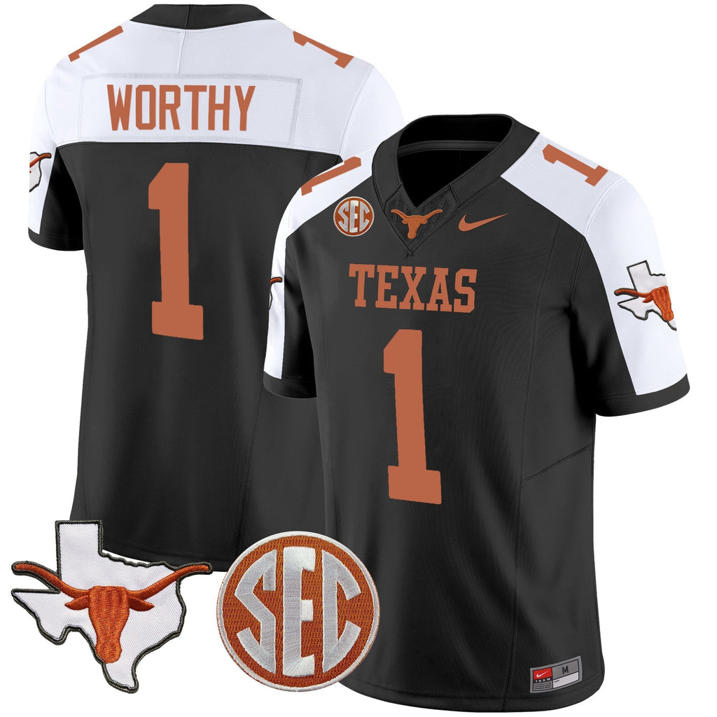 Men Texas Longhorns State Map & SEC Patch Vapor Jersey V2 - All Stitched
