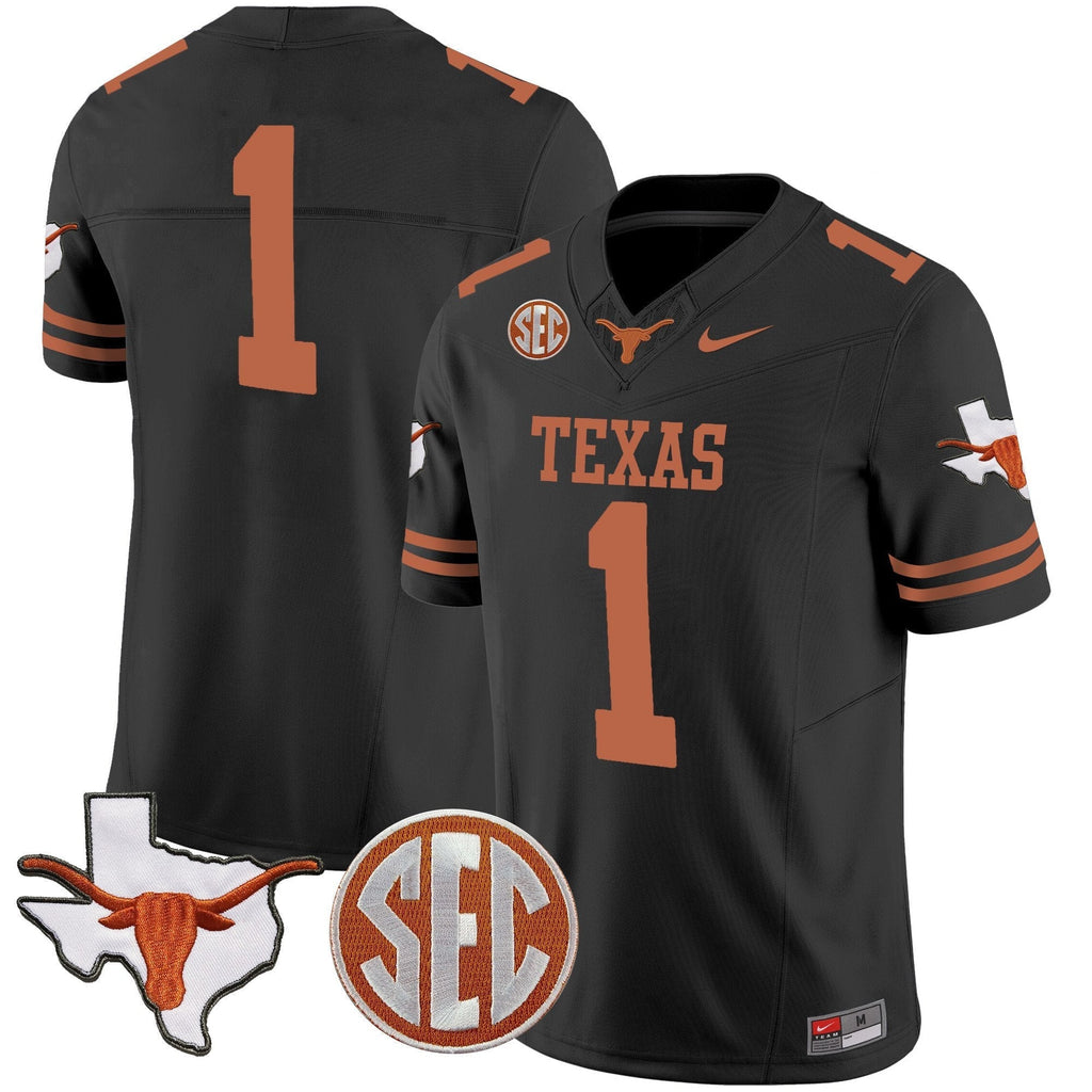 Men Texas Longhorns State Map & SEC Patch Vapor Jersey V2 - All Stitched