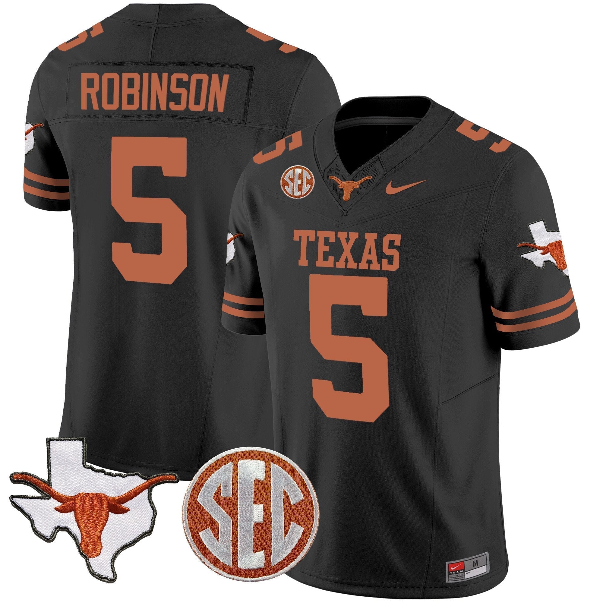 Men Texas Longhorns State Map & SEC Patch Vapor Jersey V2 - All Stitched