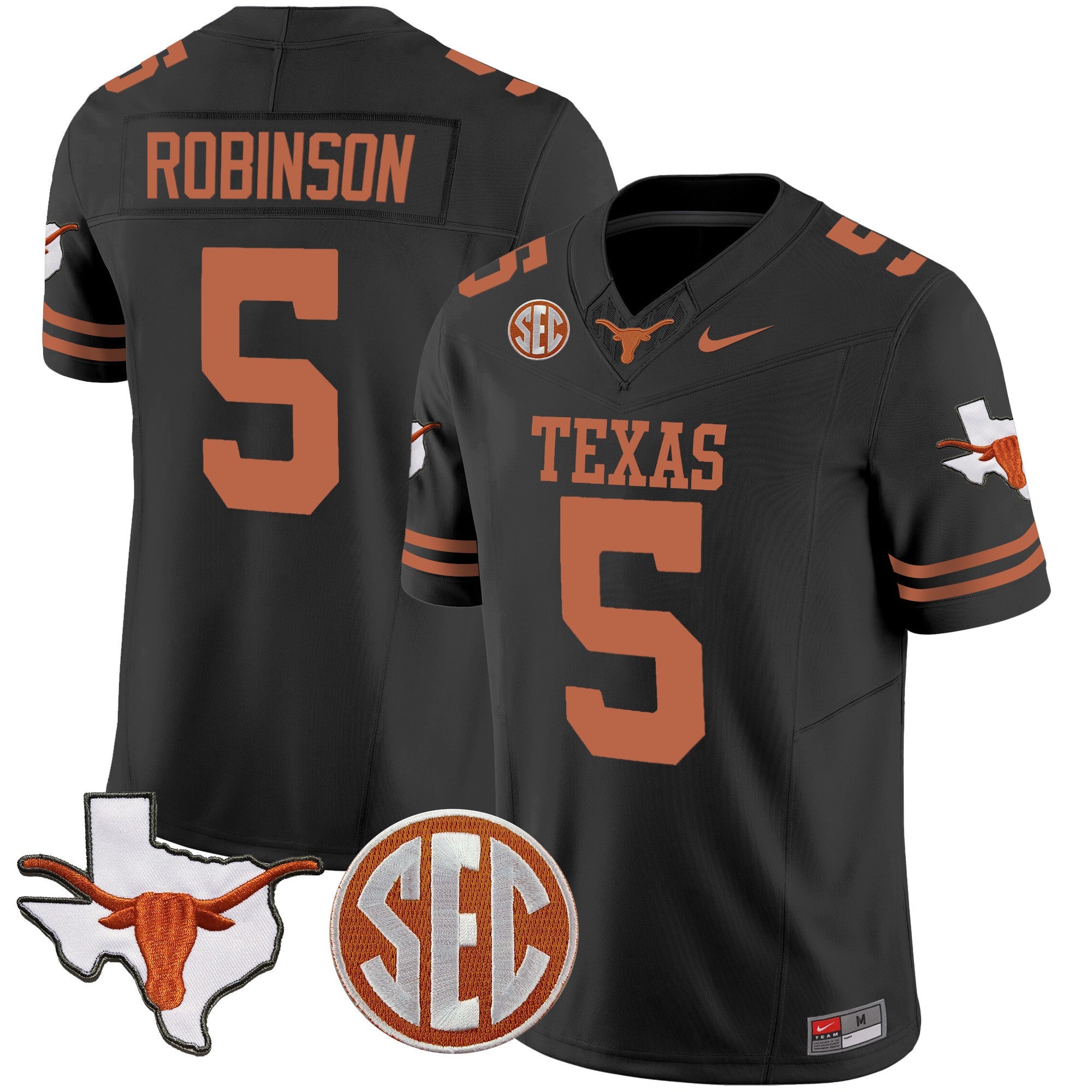 Men Texas Longhorns State Map & SEC Patch Vapor Jersey V4 - All Stitched