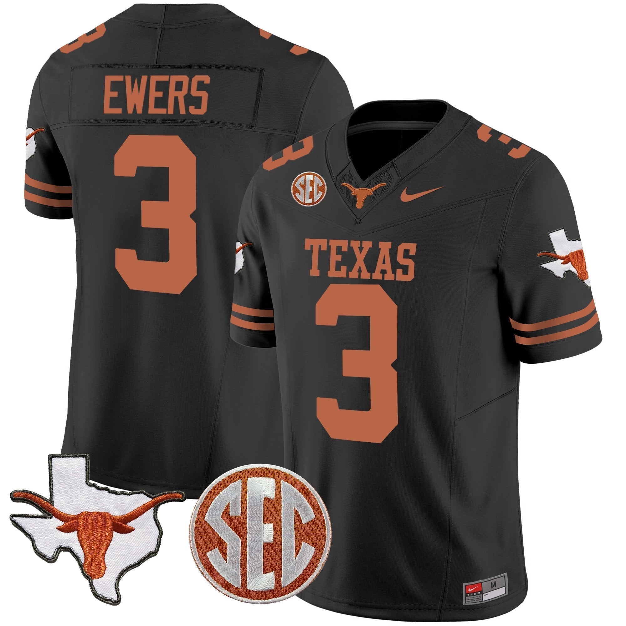 Men Texas Longhorns State Map & SEC Patch Vapor Jersey V2 - All Stitched