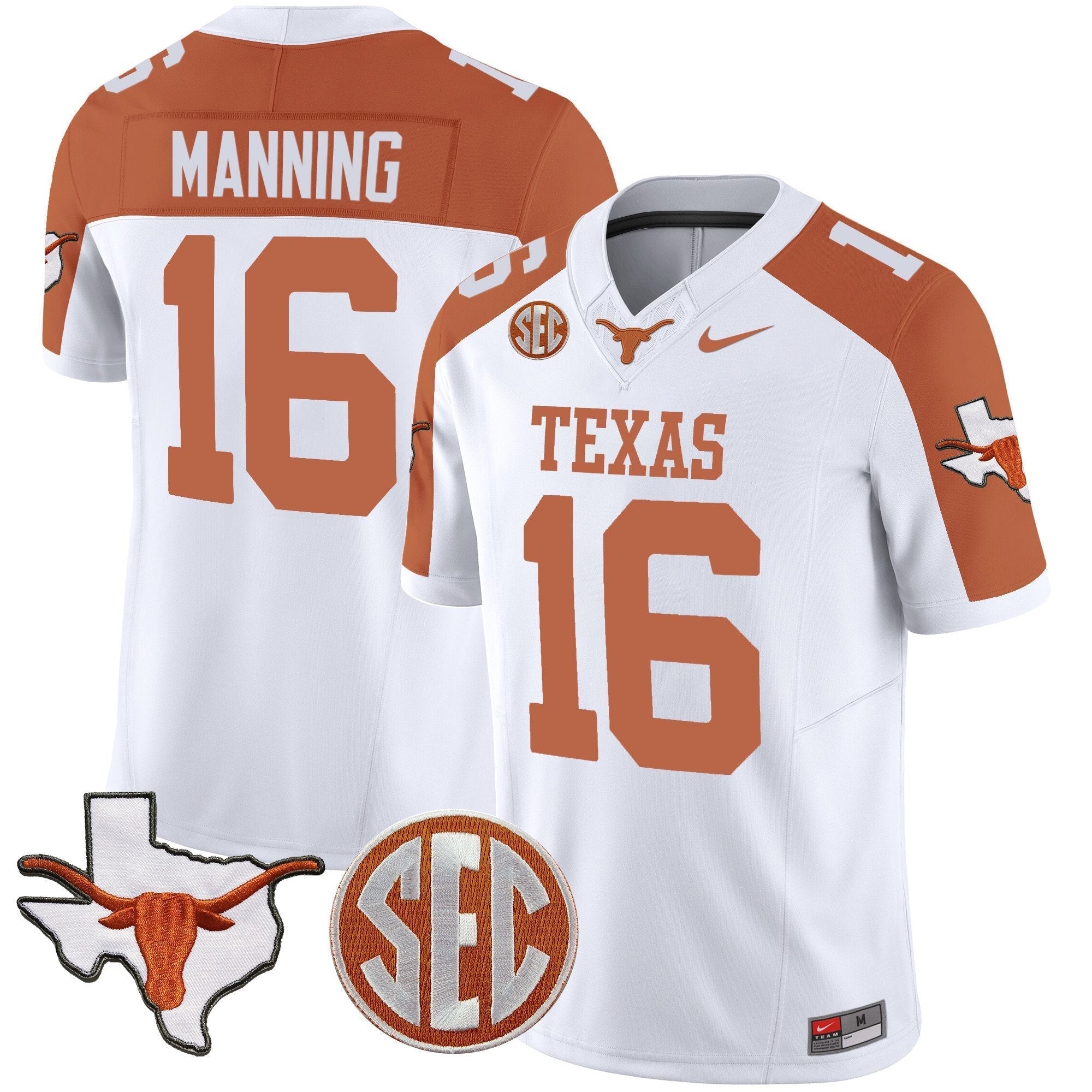 Men Texas Longhorns State Map & SEC Patch Vapor Jersey V2 - All Stitched