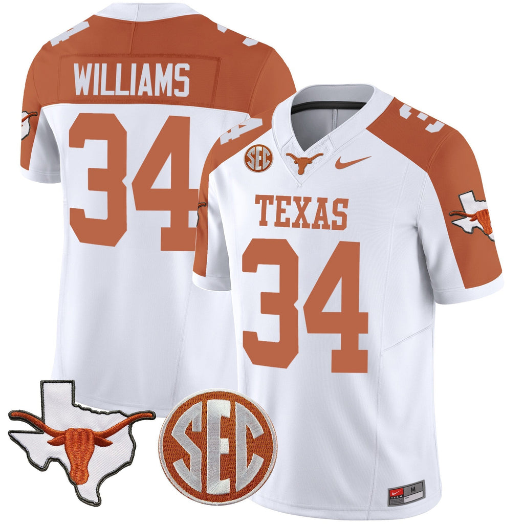 Men Texas Longhorns State Map & SEC Patch Vapor Jersey V4 - All Stitched