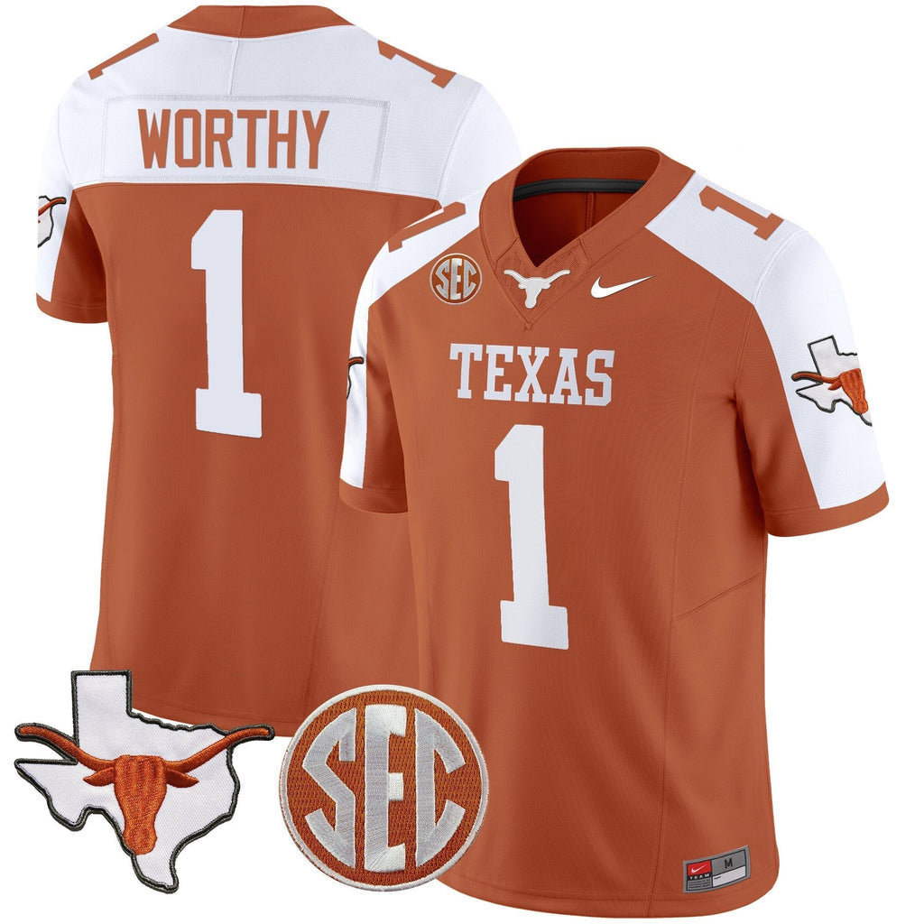Men Texas Longhorns State Map & SEC Patch Vapor Jersey V2 - All Stitched