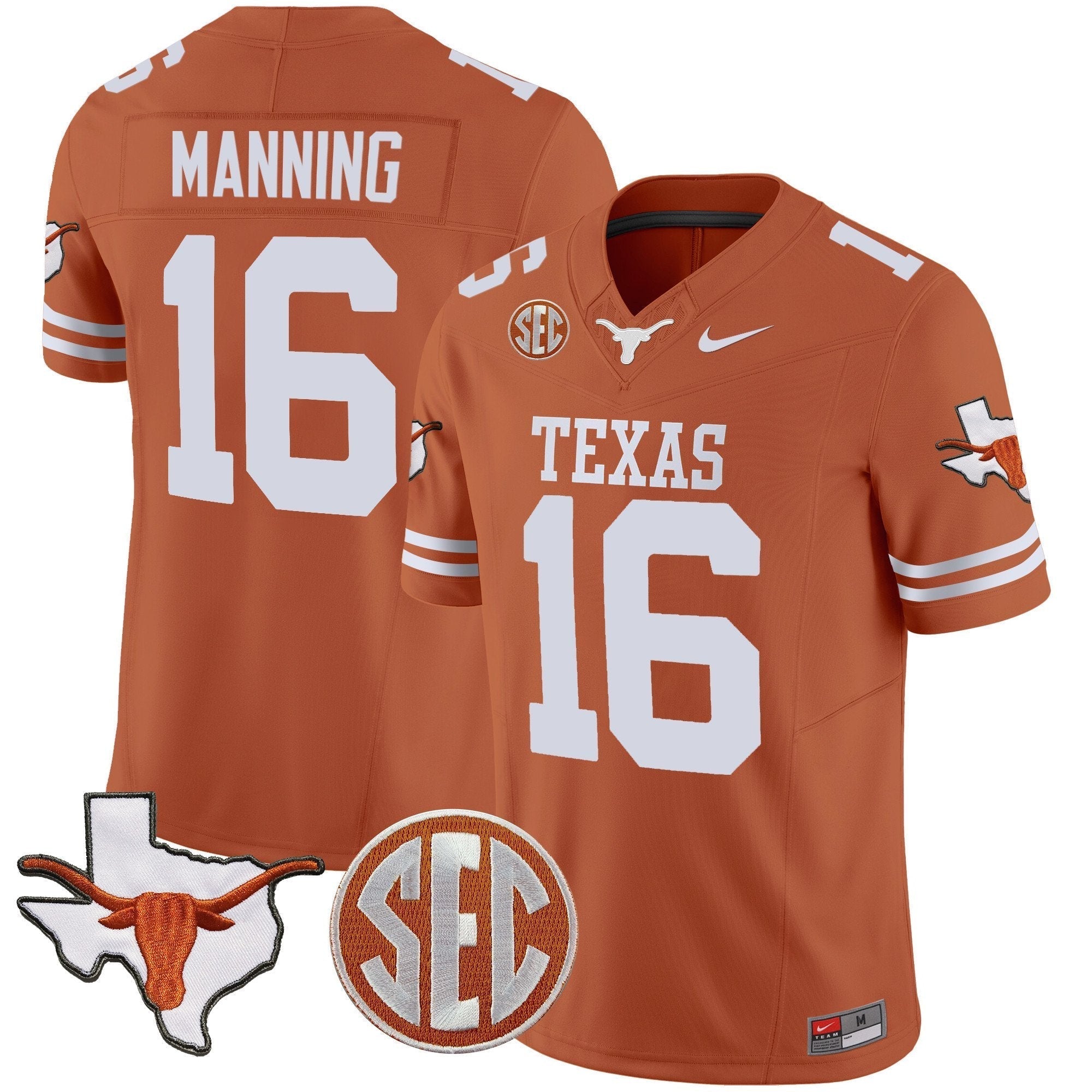 Men Texas Longhorns State Map & SEC Patch Vapor Jersey V2 - All Stitched