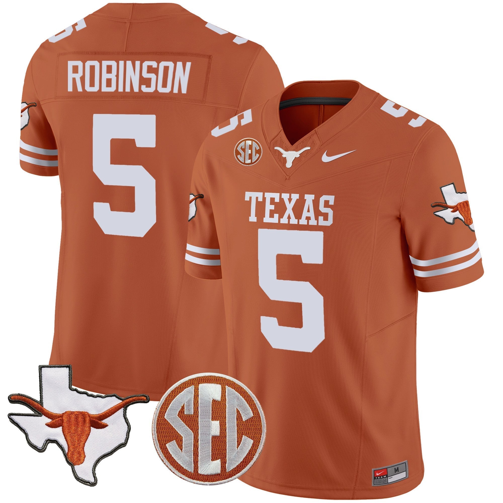 Men Texas Longhorns State Map & SEC Patch Vapor Jersey V4 - All Stitched