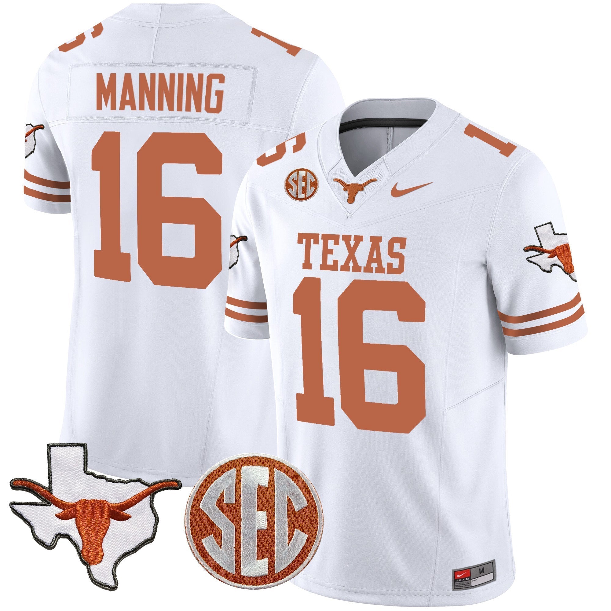 Men Texas Longhorns State Map & SEC Patch Vapor Jersey V4 - All Stitched