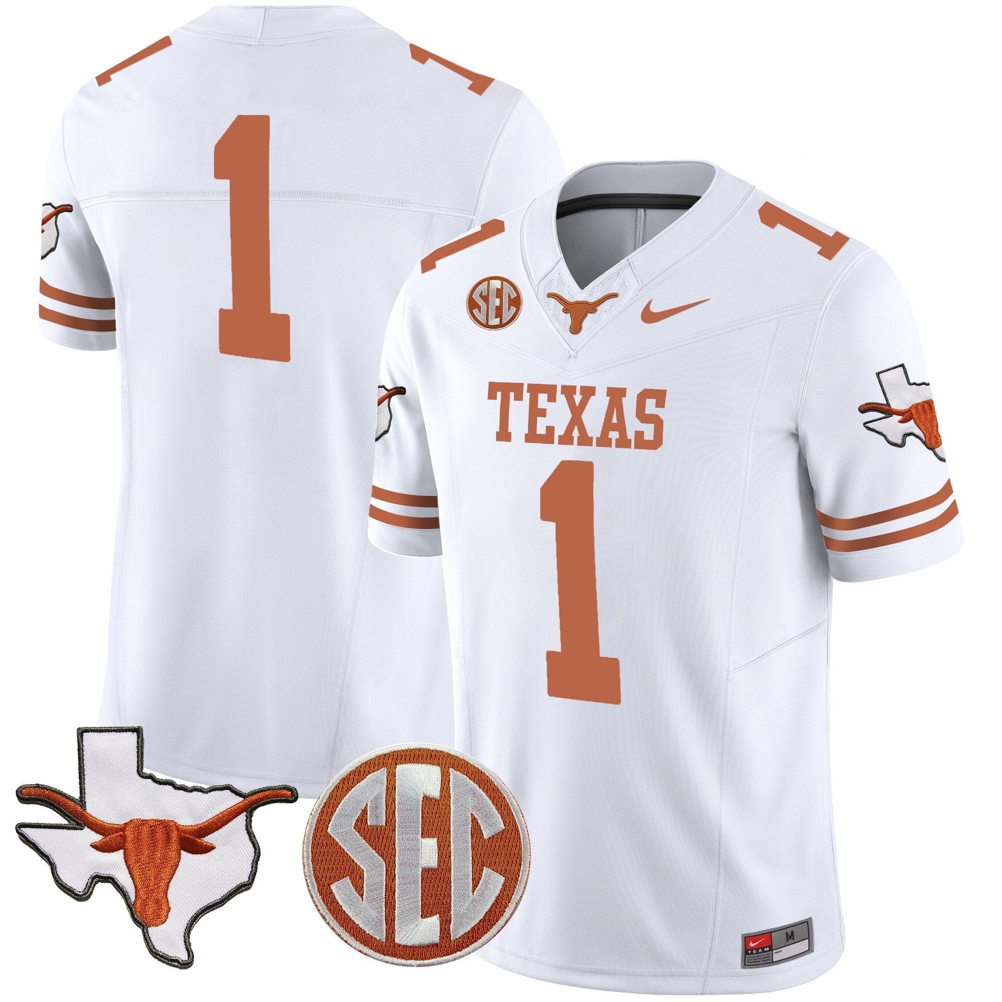 Men Texas Longhorns State Map & SEC Patch Vapor Jersey V2 - All Stitched