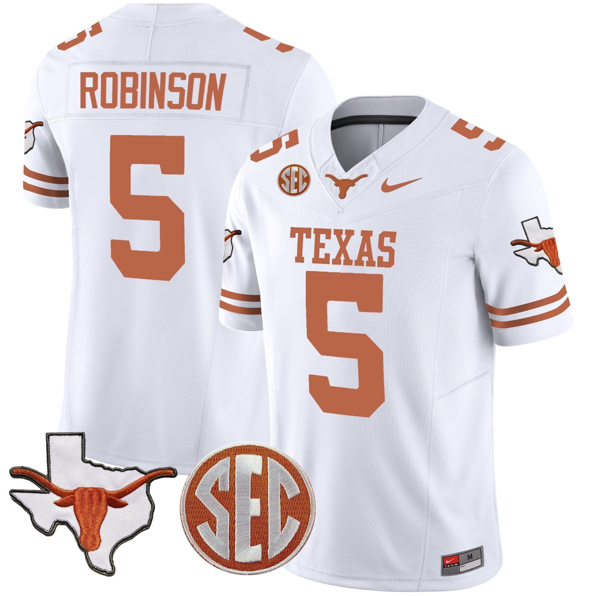 Men Texas Longhorns State Map & SEC Patch Vapor Jersey V2 - All Stitched