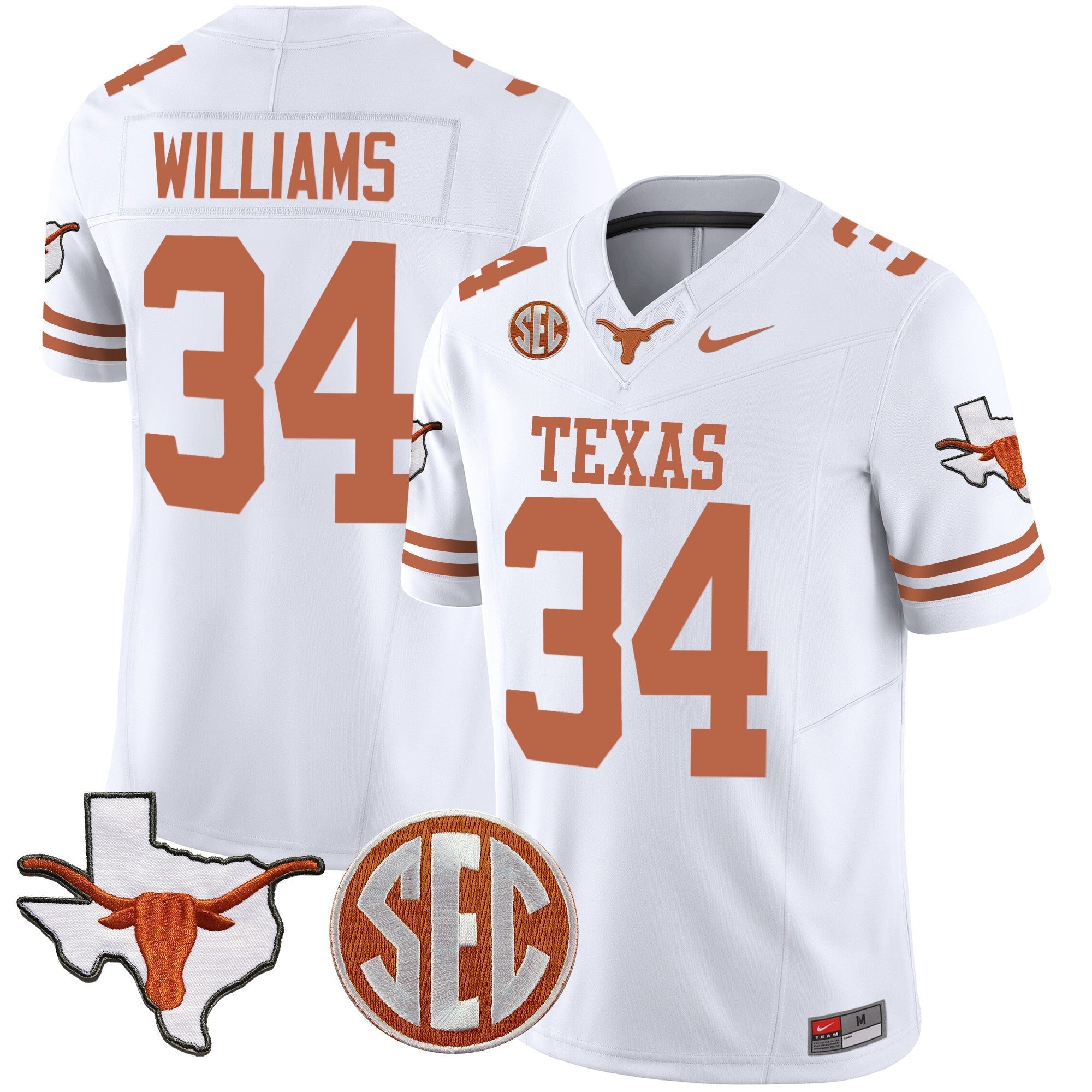 Men Texas Longhorns State Map & SEC Patch Vapor Jersey V4 - All Stitched